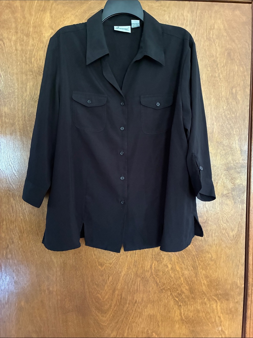 Vintage Joanna Black Button-Front Women's Shirt with Chest Pockets Size XL